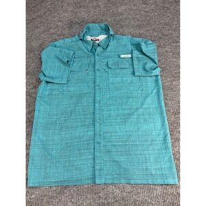 Habit Mens Teal Blue Short Sleeve Fishing Shirt UPF 40+ Solar Factor Large